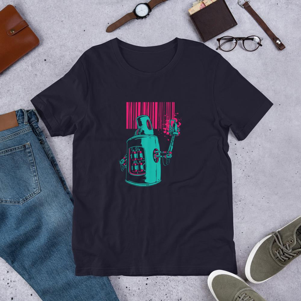 Robot Graffiti Half Sleeve T-Shirt — Navy