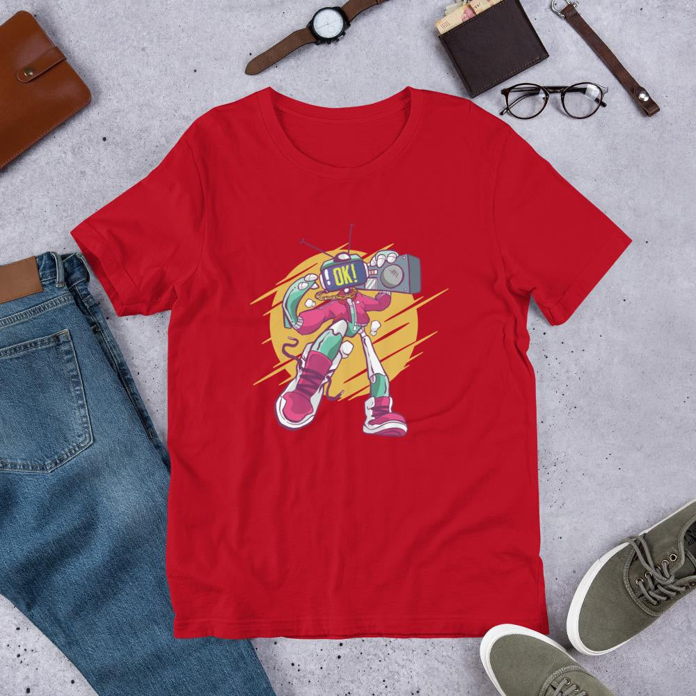 Robot Boombox Half Sleeve T-Shirt — Red