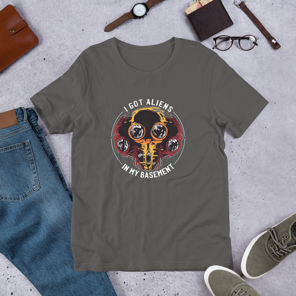 Aliens In Basement Half-Sleeve T-Shirt — Asphalt