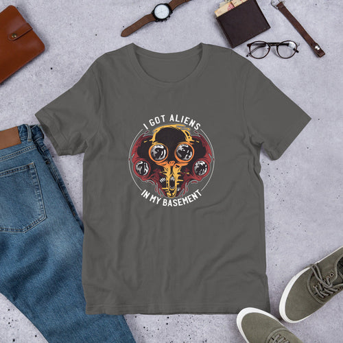 Aliens In Basement Half-Sleeve T-Shirt — Asphalt
