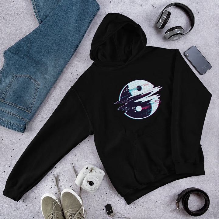 Yin Yang Glitch Unisex Hooded Sweatshirt