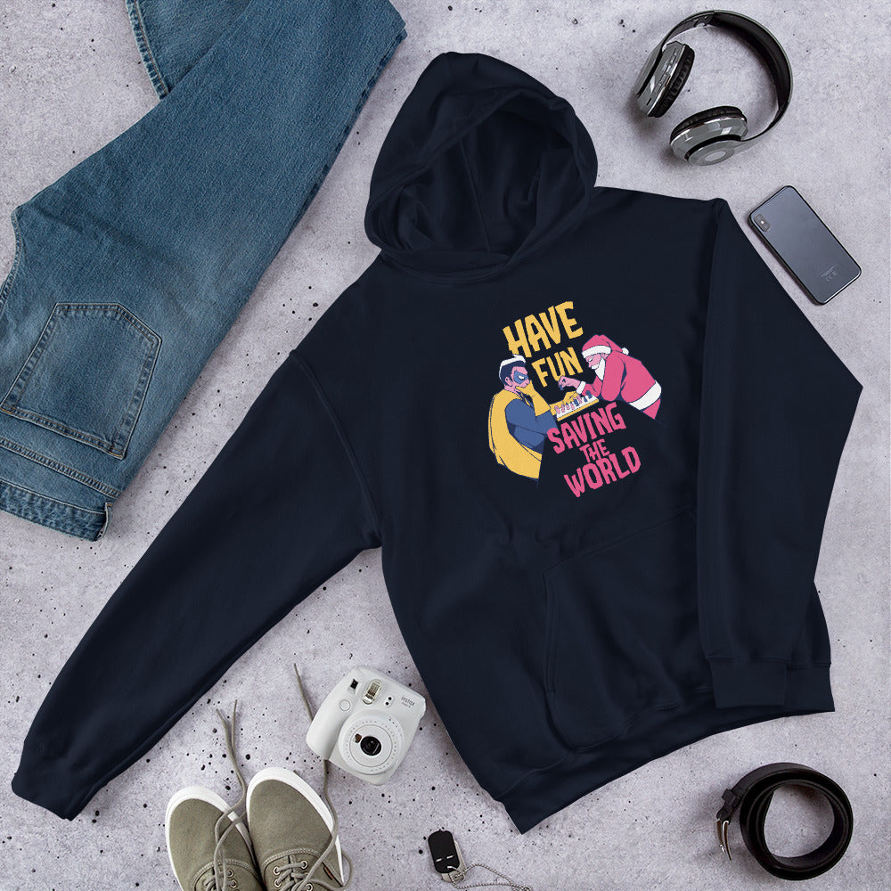 Superhero V Santa Unisex Hooded Sweatshirt — Navy