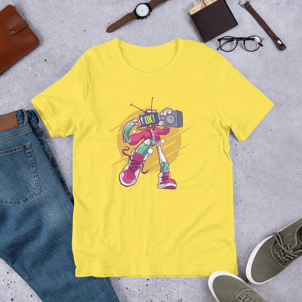 Robot Boombox Half Sleeve T-Shirt — Yellow