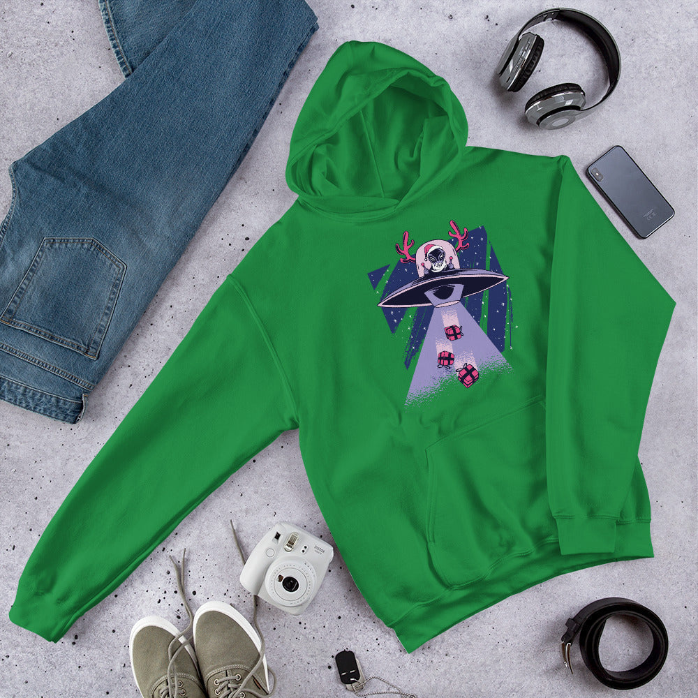 Alien Santa Unisex Hooded Sweatshirt — Irish Green
