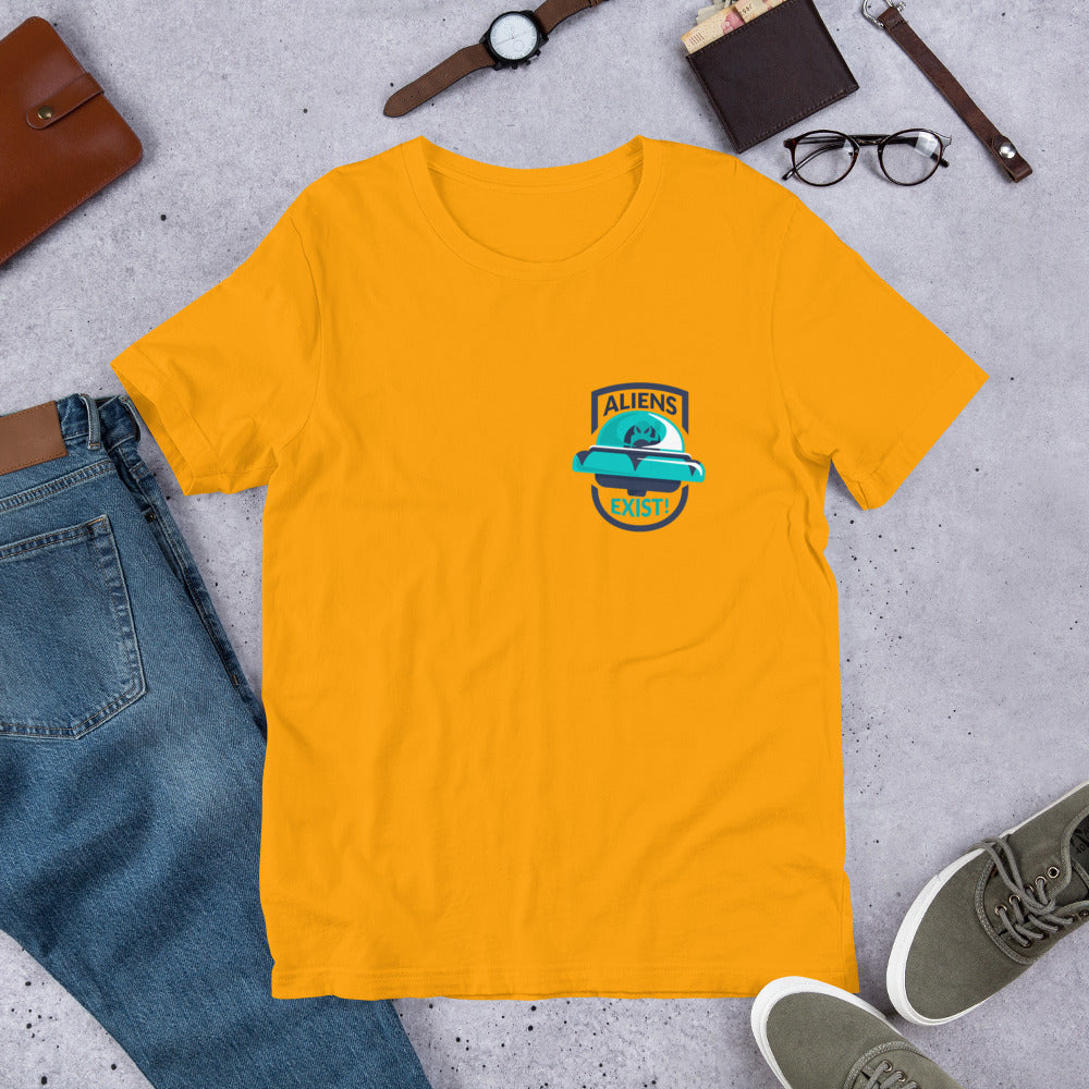 Alien Exist Half-Sleeve Unisex T-Shirt — Gold