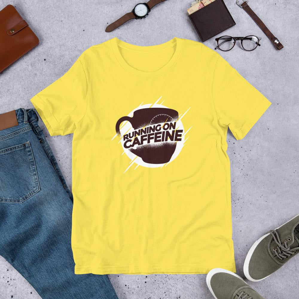 Running On Caffeine Half Sleeve T-Shirt — Yellow
