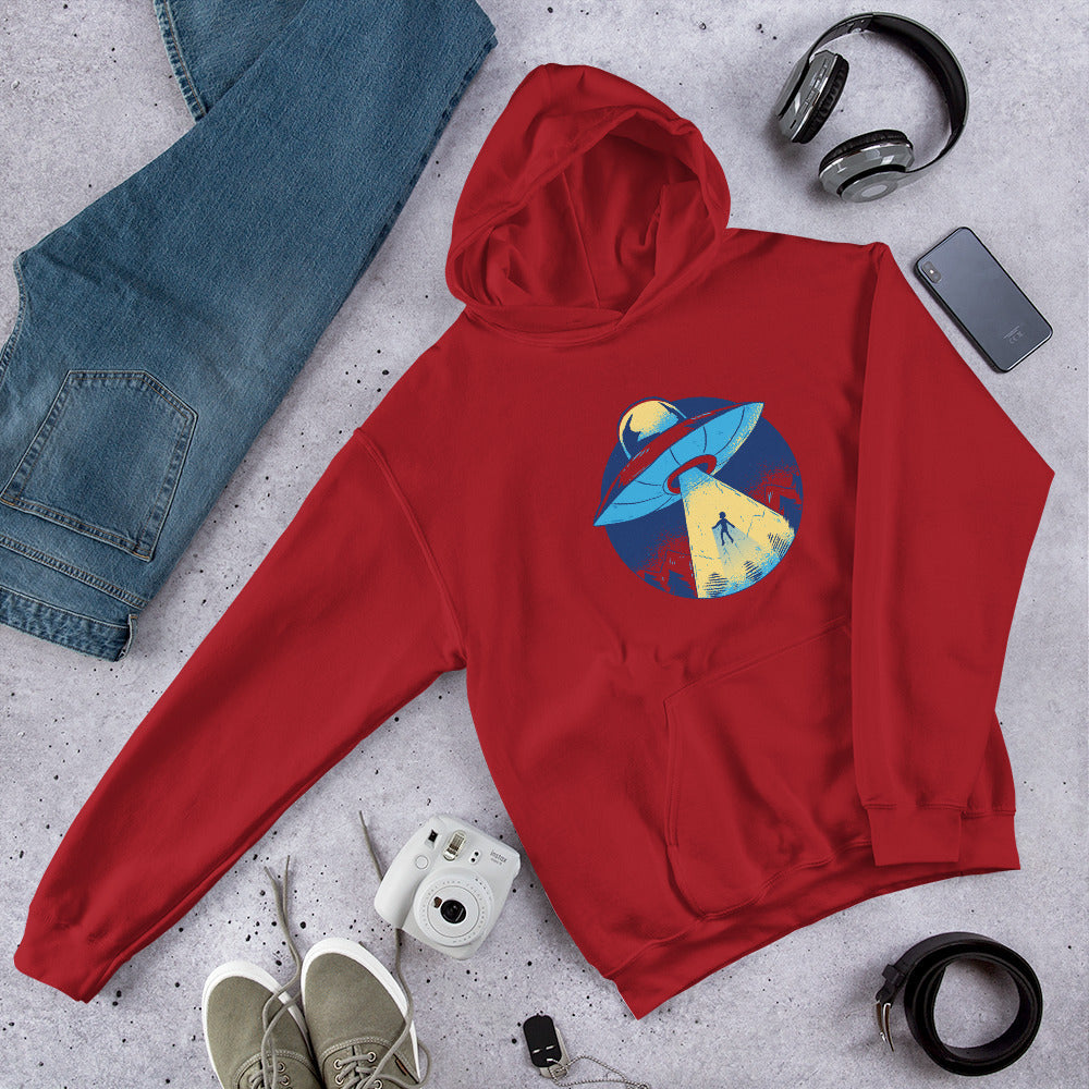 Alien Abduction Unisex Hooded Sweatshirt — Red