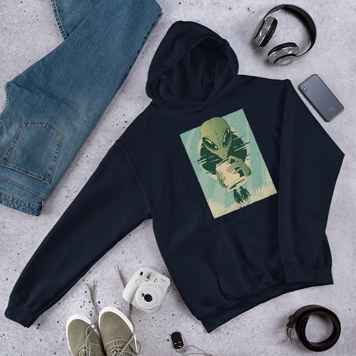 Alien Humans Abstract Unisex Hooded Sweatshirt — Navy