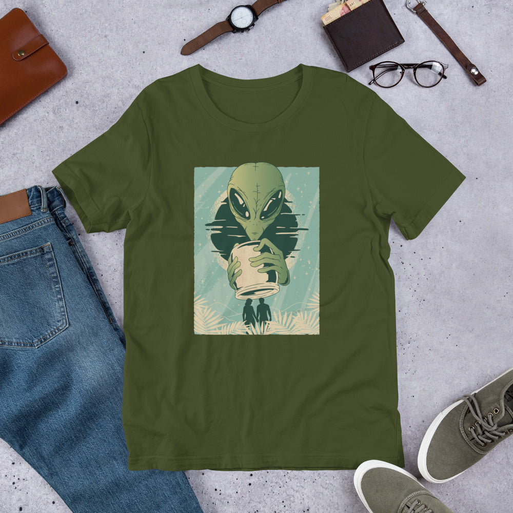Alien Humans Abstract Half-Sleeve T-Shirt — Olive