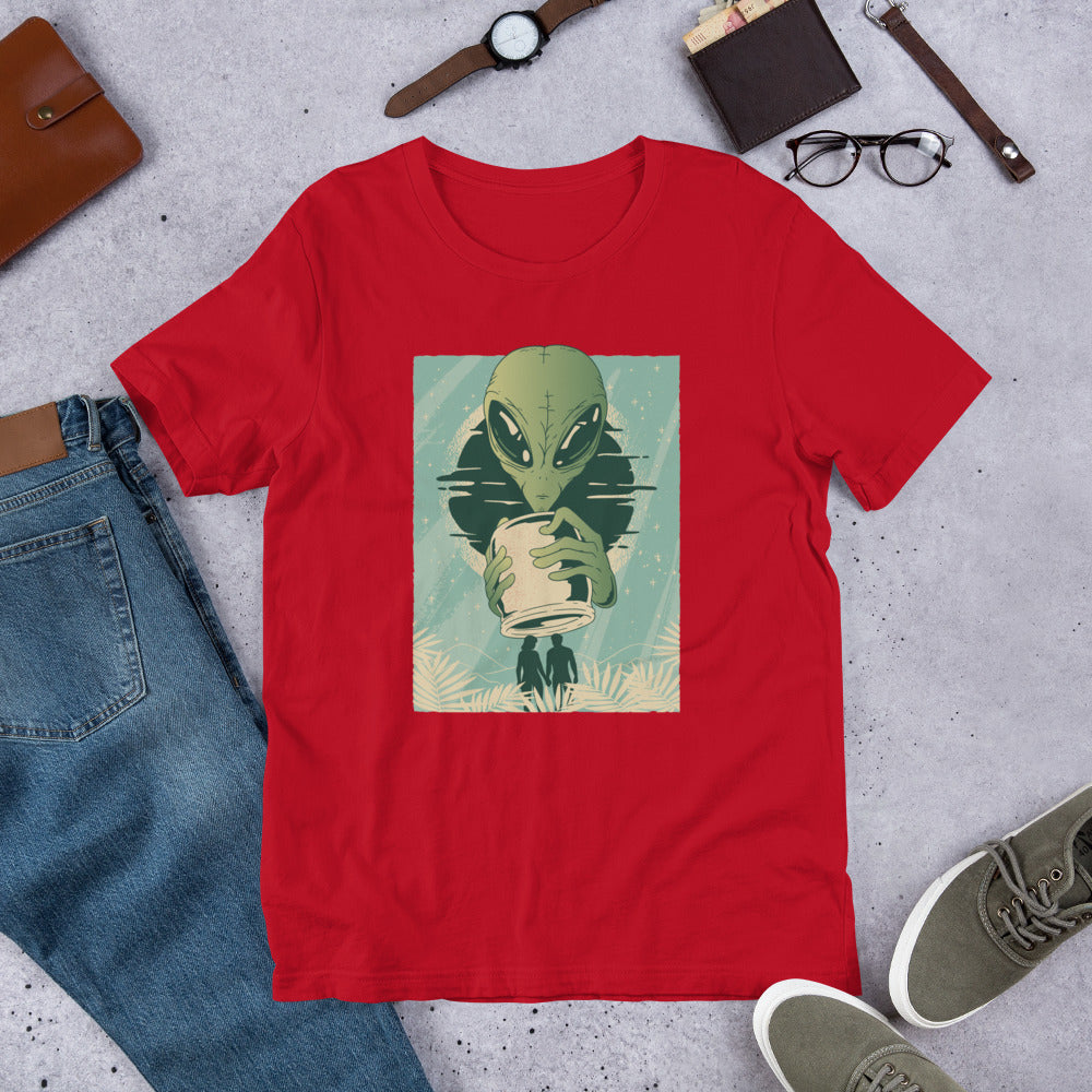 Alien Humans Abstract Half-Sleeve T-Shirt — Red