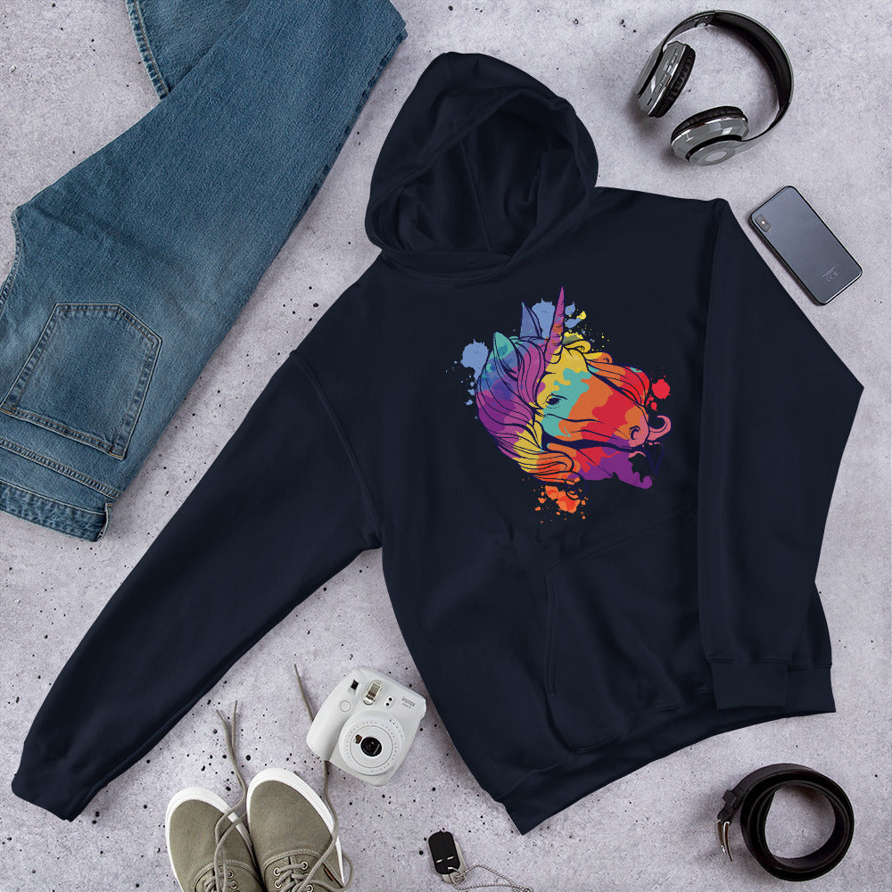 Colorful Unicorn Unisex Hooded Sweatshirt — Navy