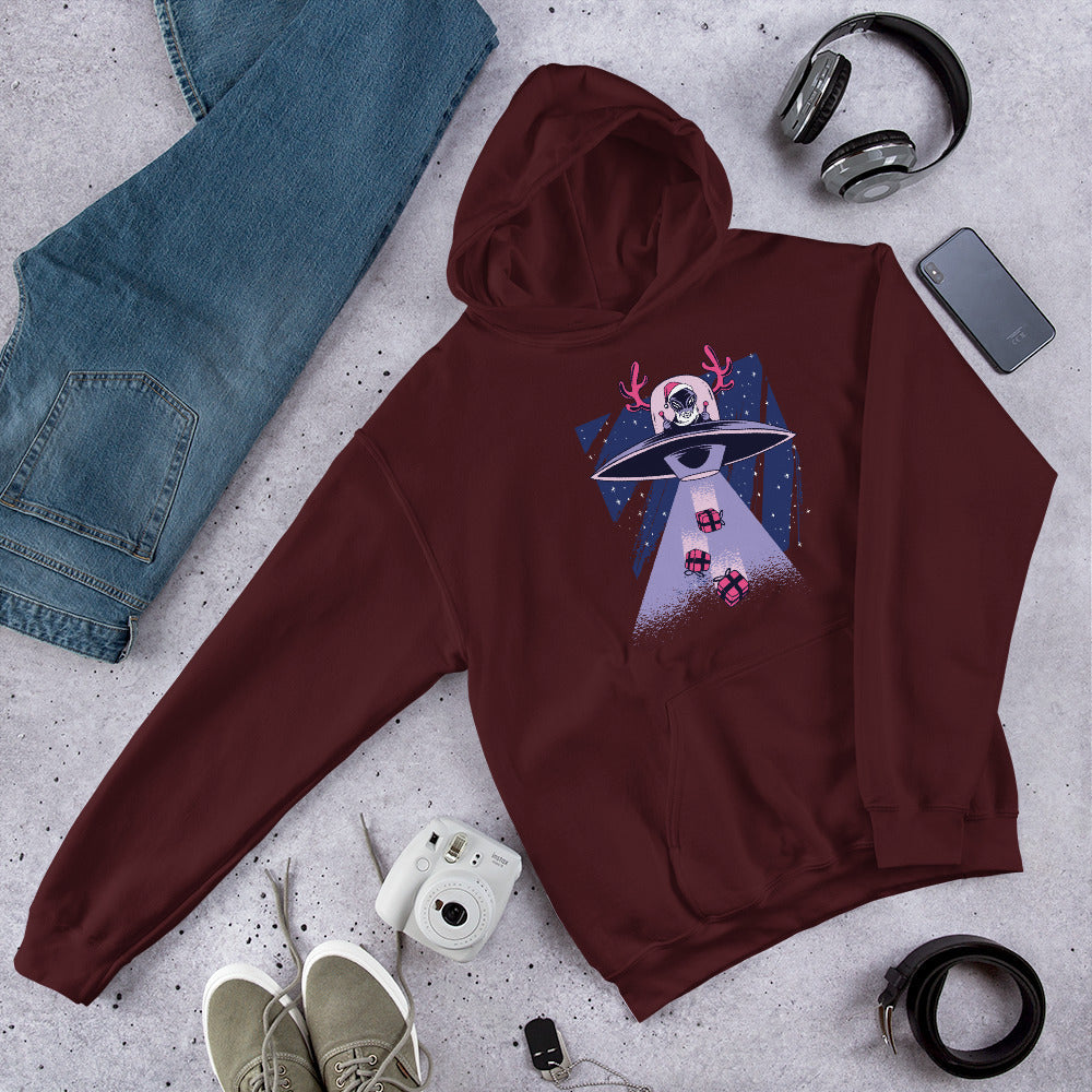 Alien Santa Unisex Hooded Sweatshirt — Maroon