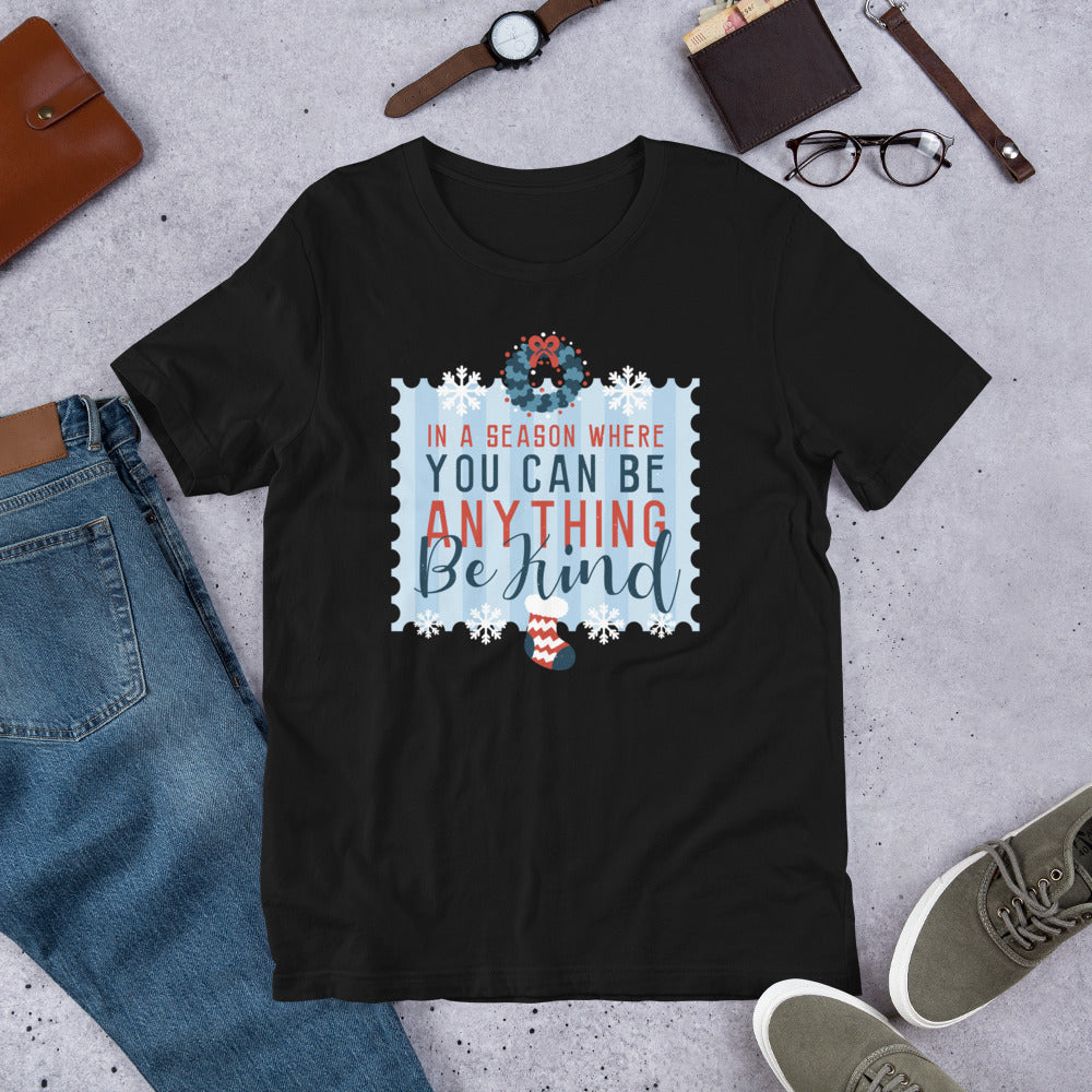 Be Kind Christmas graphic tee front – Fourth Dimension Club