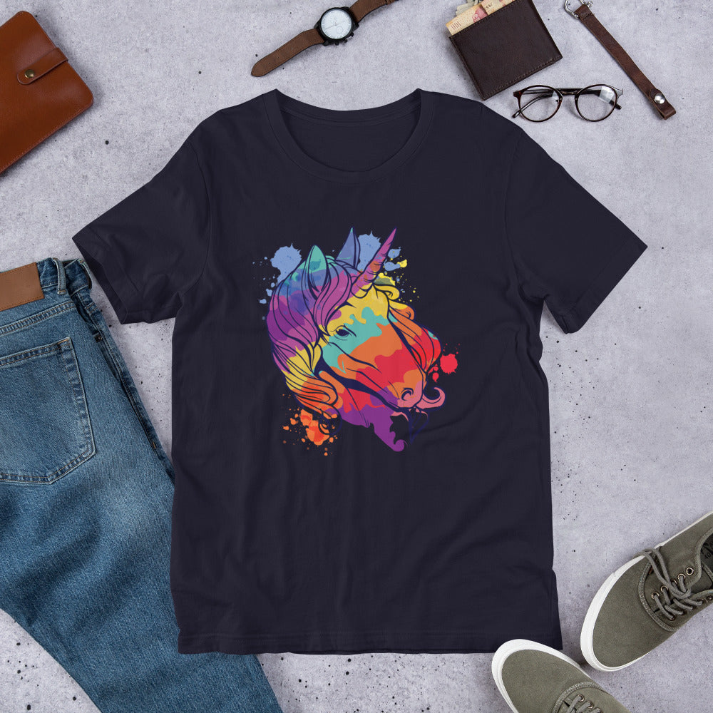 Colorful Unicorn Half-Sleeve T-Shirt — Navy