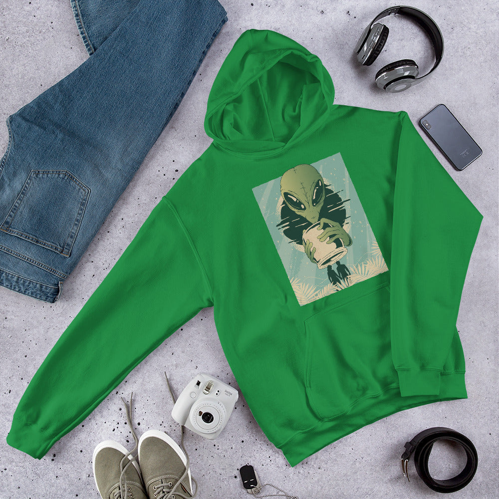 Alien Humans Abstract Unisex Hooded Sweatshirt — Irish Green