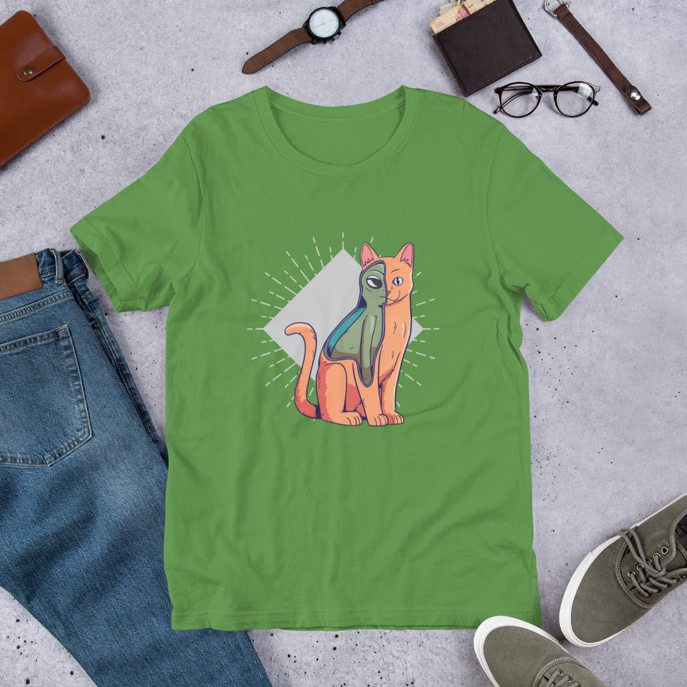 Alien Cat Costume Half-Sleeve T-Shirt — Leaf