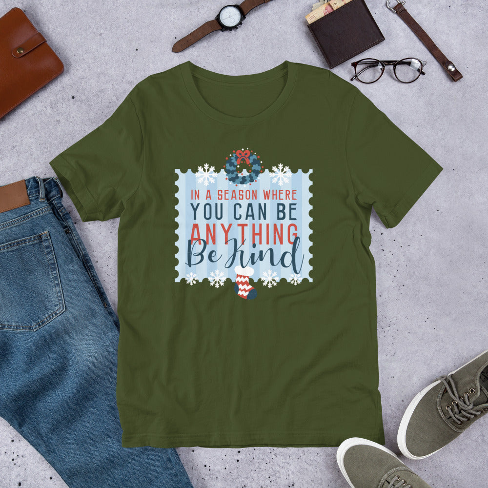 Be Kind Christmas Half-Sleeve T-Shirt — Olive