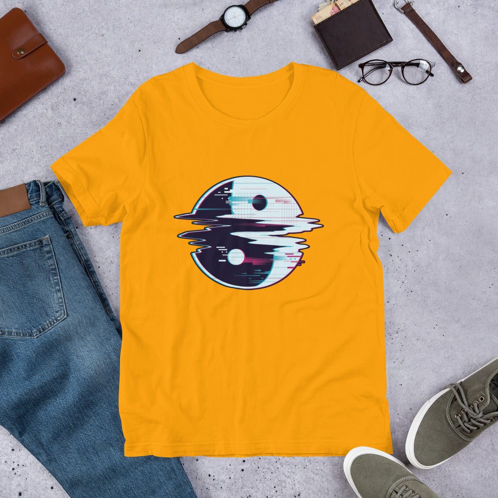 Yin Yang Glitch Half-Sleeve T-Shirt — Gold