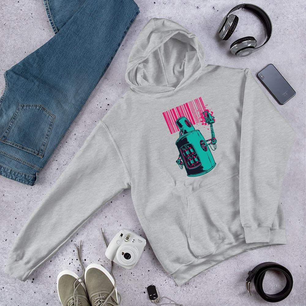 Robot Graffiti Unisex Hooded Sweatshirt — Sport Grey