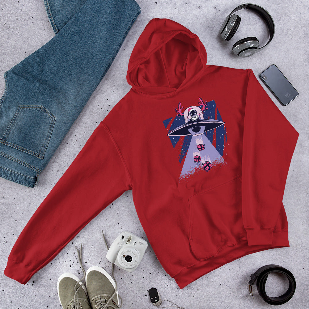 Alien Santa Unisex Hooded Sweatshirt — Red