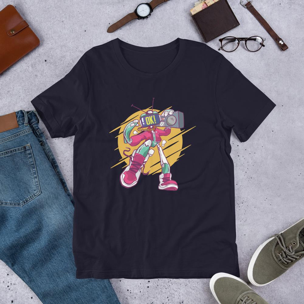 Robot Boombox Half Sleeve T-Shirt — Navy