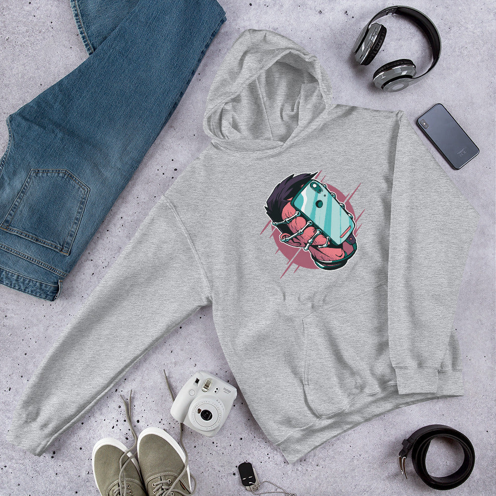 Face Hugger Phone Unisex Hooded Sweatshirt — Sport Grey