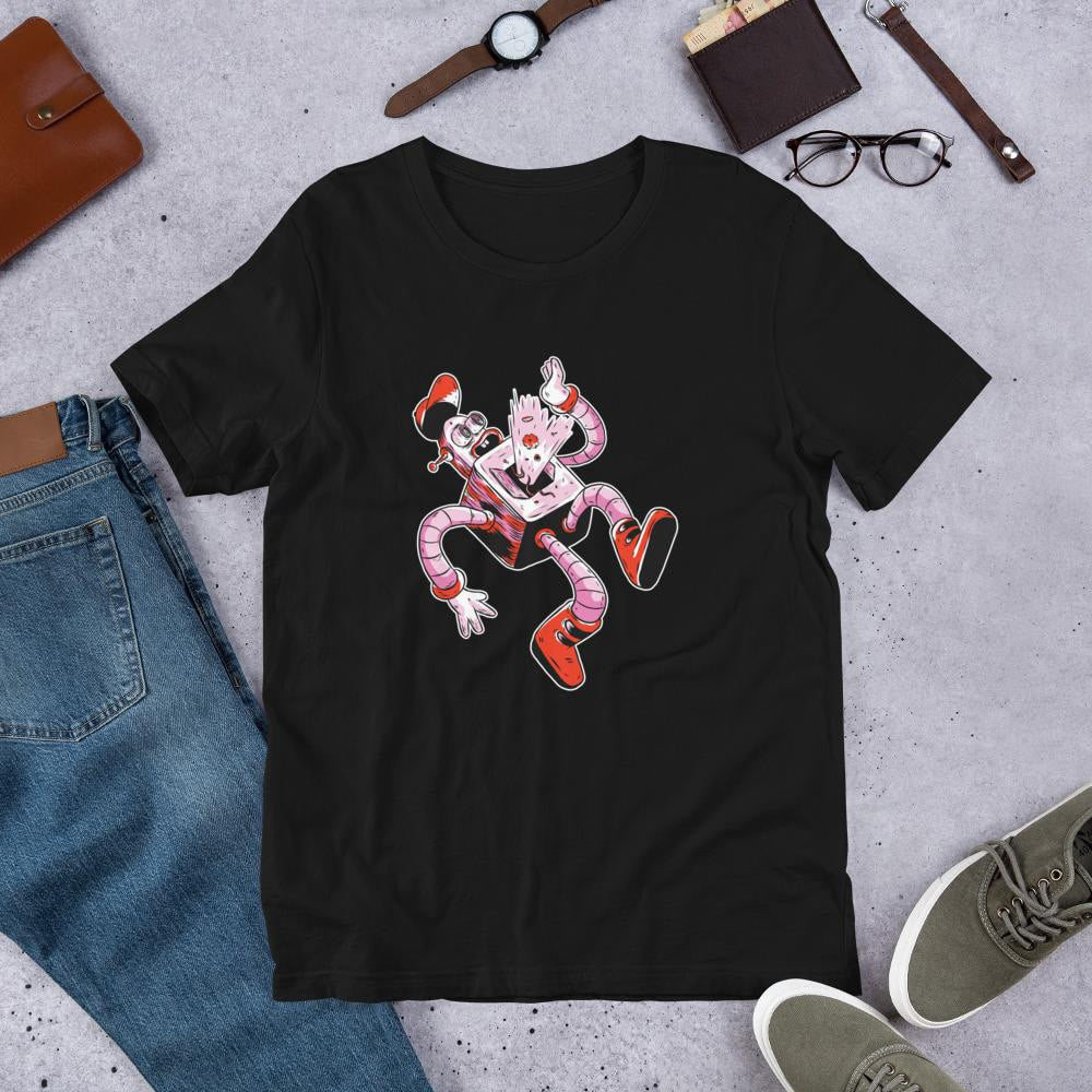 Falling Robot robot tee front graphic – Fourth Dimension Club