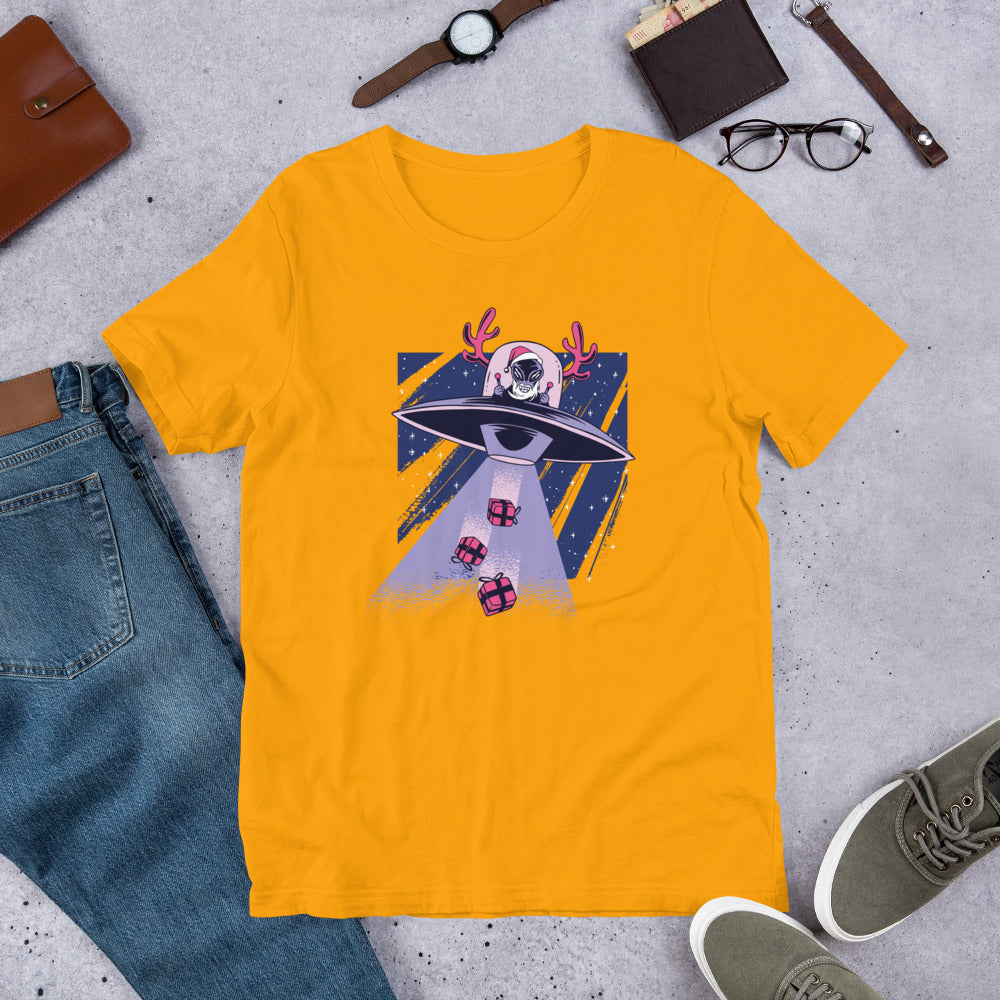 Alien Santa Half-Sleeve T-Shirt — Gold
