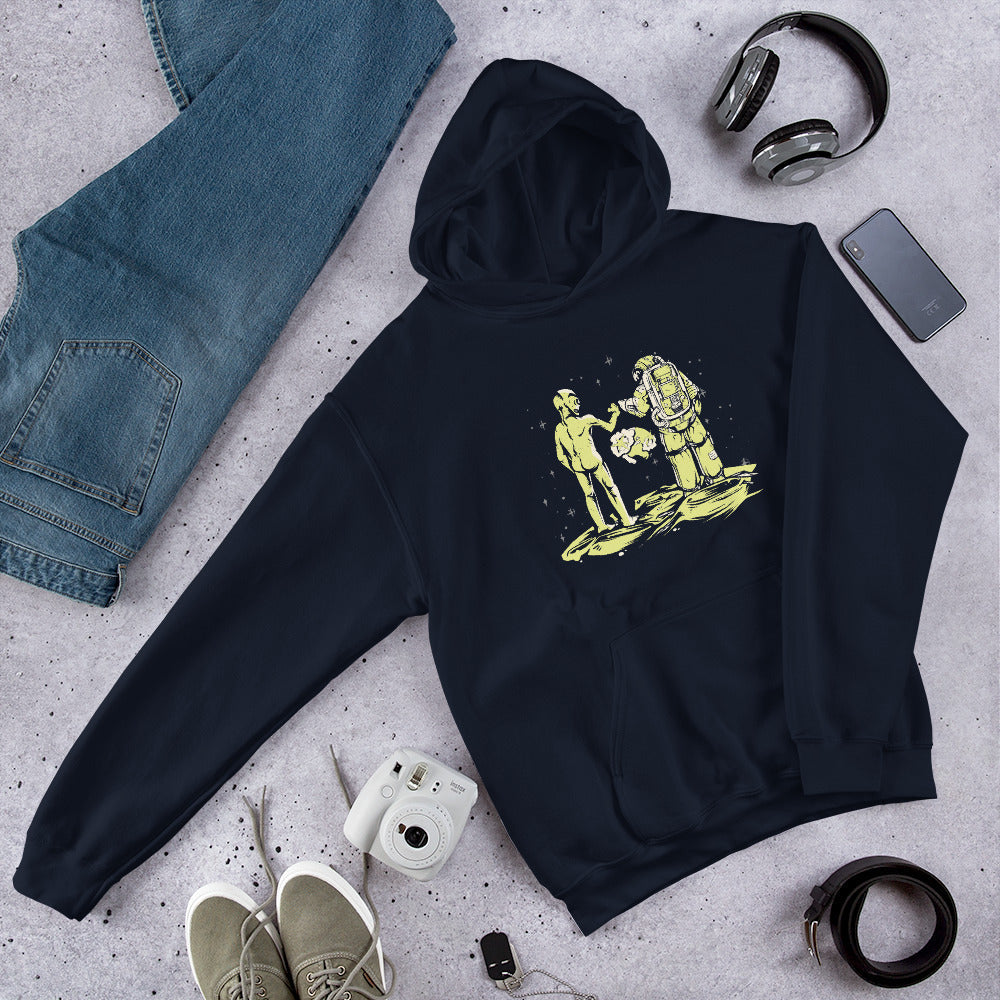 Alien & Astronaut Fist Bump Unisex Hooded Sweatshirt