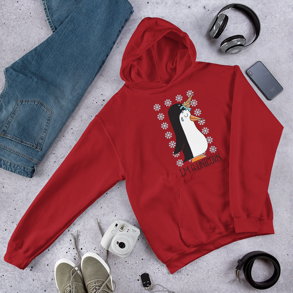 Penguin Unicorn Unisex Hooded Sweatshirt — Red