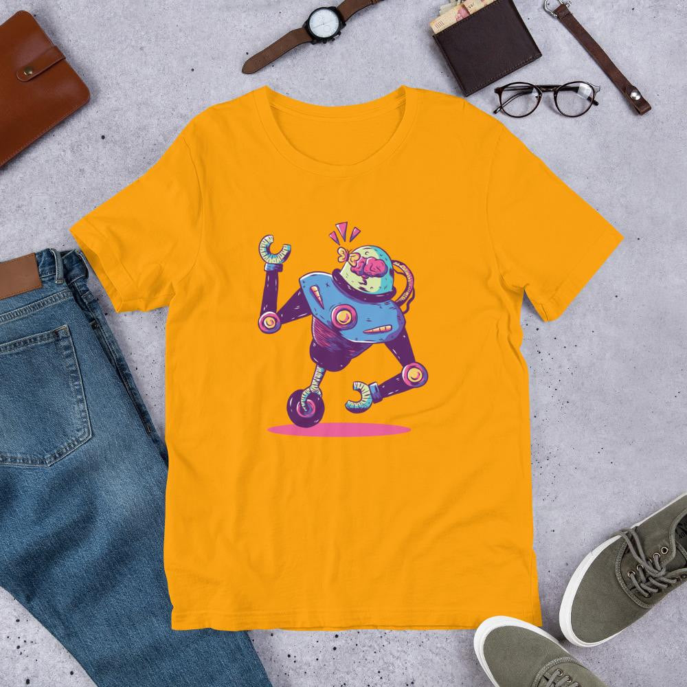 Mono Wheel Robot Half Sleeve T-Shirt — Gold