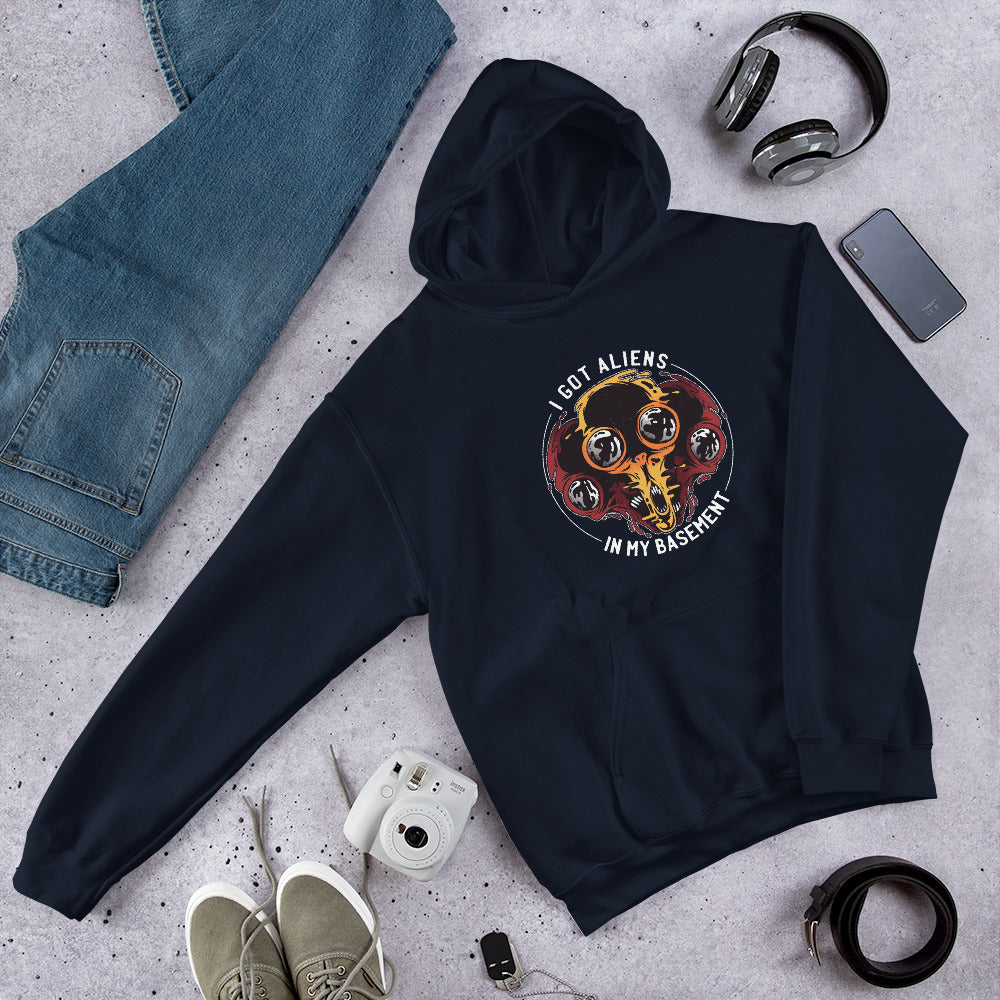 Aliens In Basement Unisex Hooded Sweatshirt — Navy