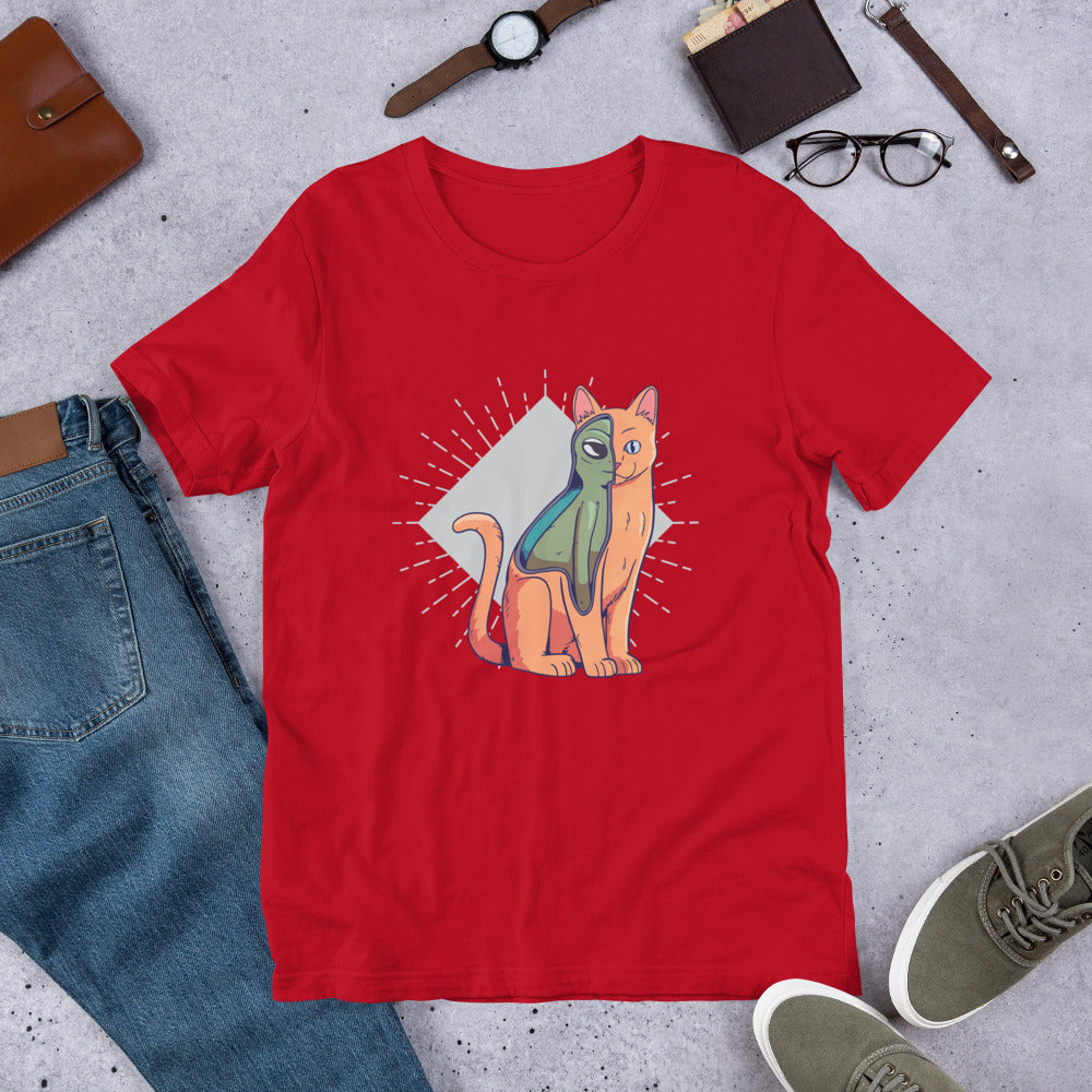 Alien Cat Costume Half-Sleeve T-Shirt — Red
