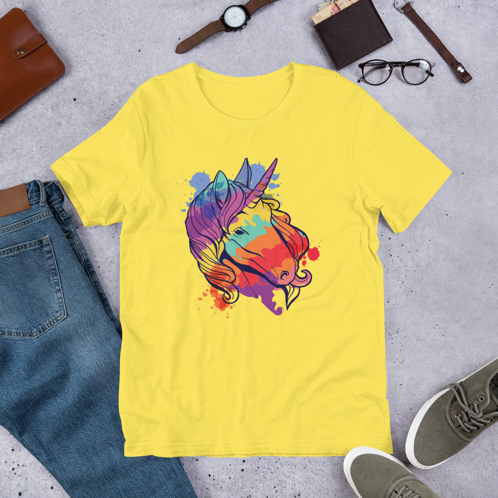Colorful Unicorn Half-Sleeve T-Shirt — Yellow