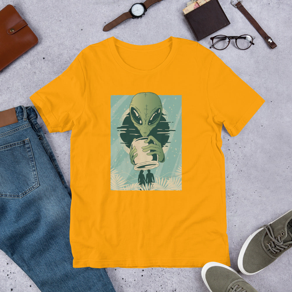 Alien Humans Abstract Half-Sleeve T-Shirt — Gold