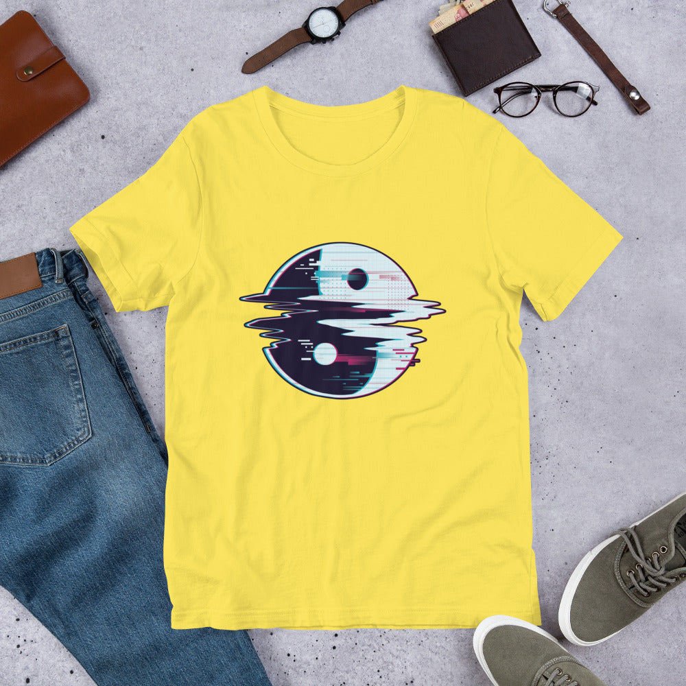 Yin Yang Glitch Half-Sleeve T-Shirt — Yellow