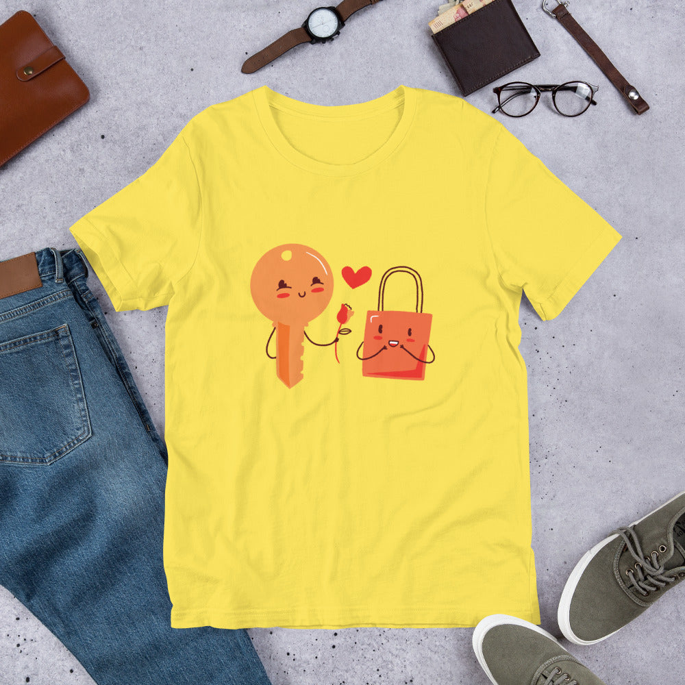Key & Lock Love Half-Sleeve T-Shirt — Yellow
