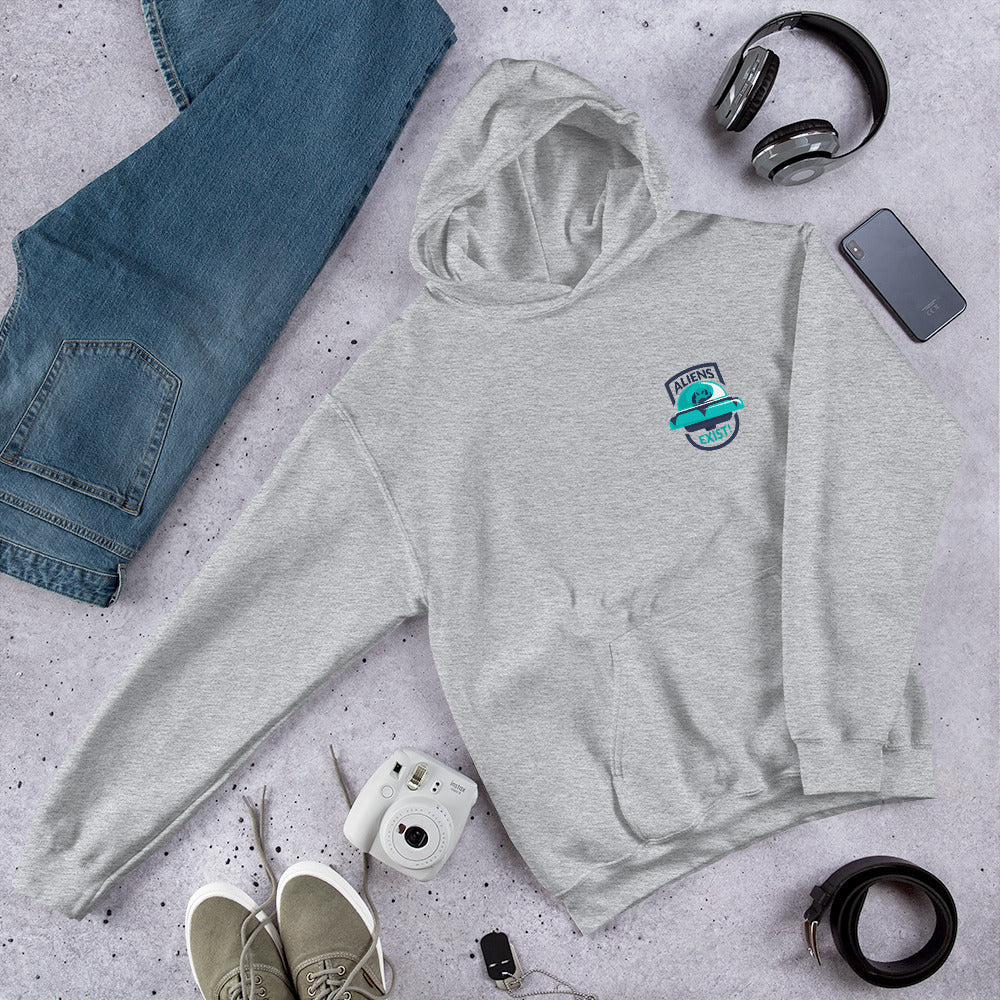 Alien Exist pocket hoodie graphic – Fourth Dimension Club