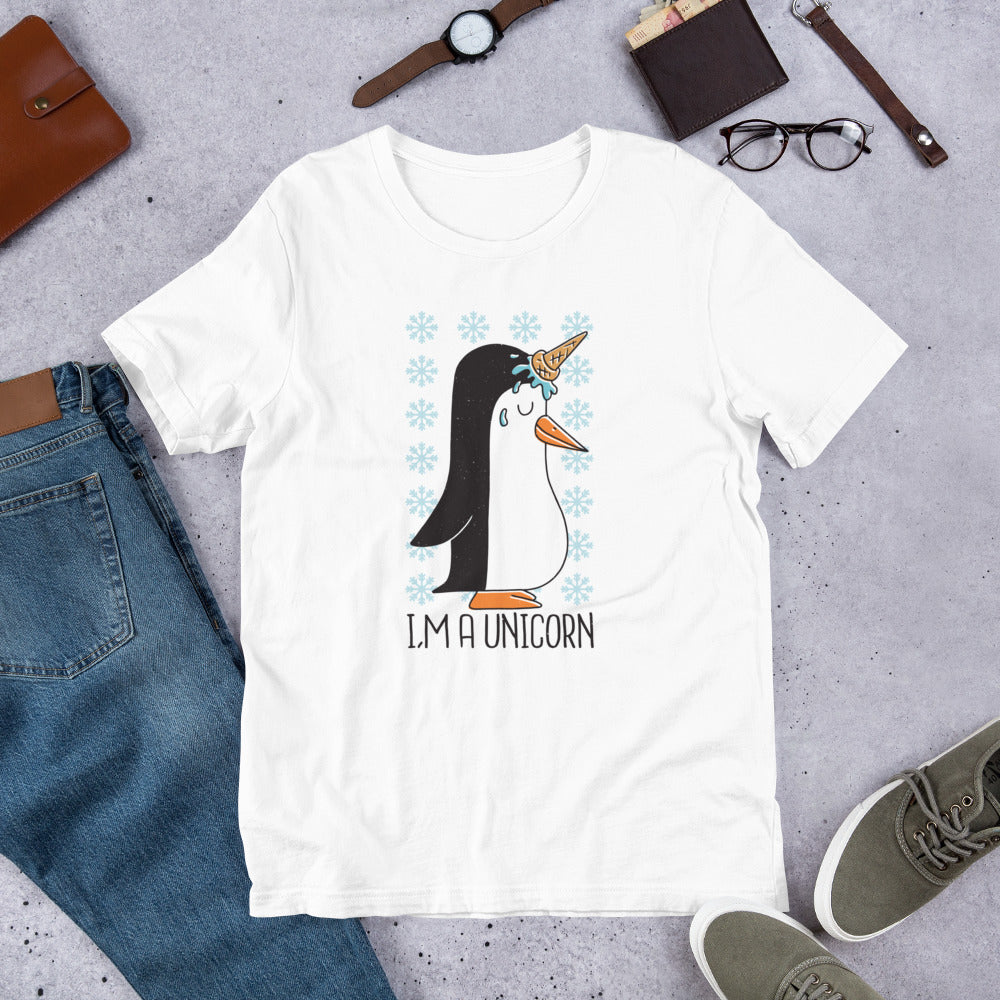 Penguin Unicorn Half-Sleeve T-Shirt — White