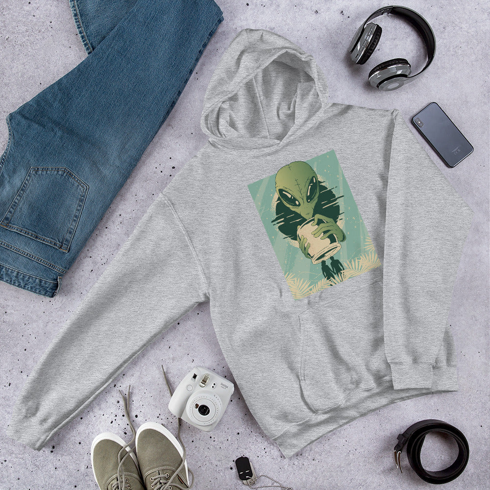 Alien Humans Abstract Unisex Hooded Sweatshirt — Sport Grey