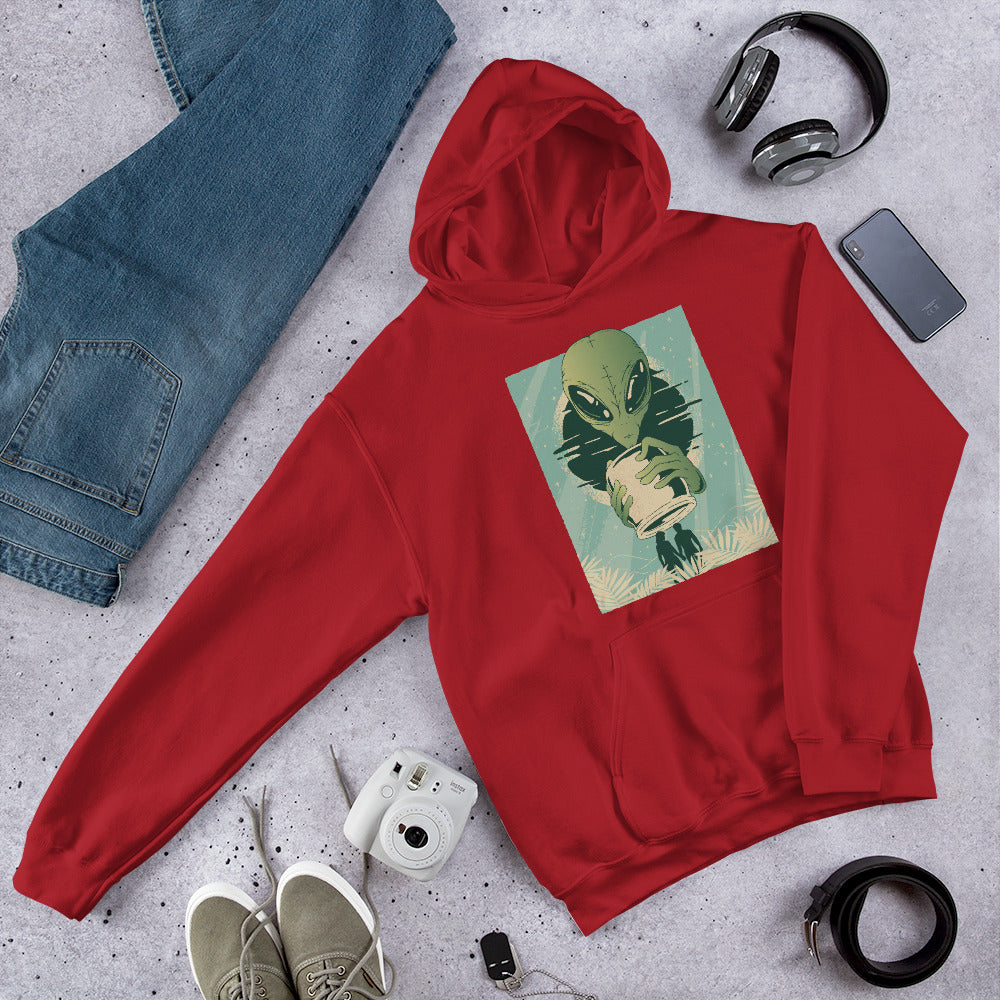 Alien Humans Abstract Unisex Hooded Sweatshirt — Red