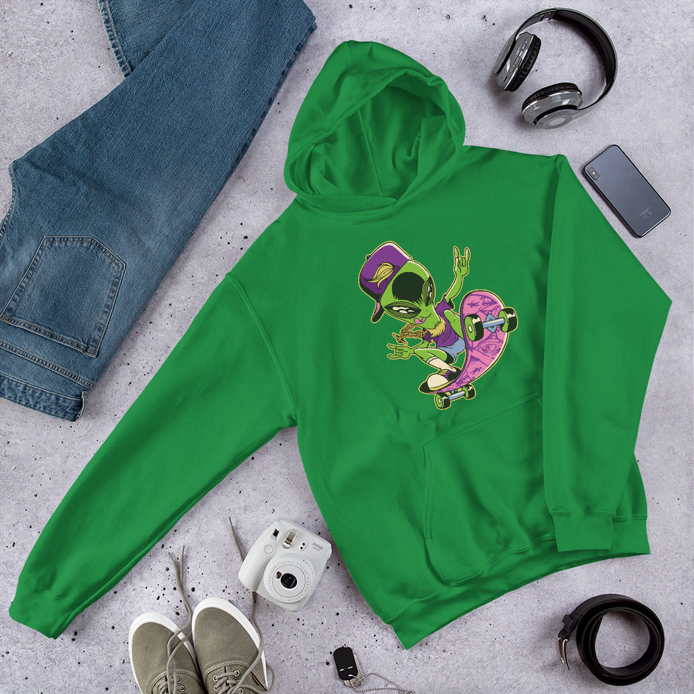 Alien Skater Unisex Hooded Sweatshirt — Irish Green