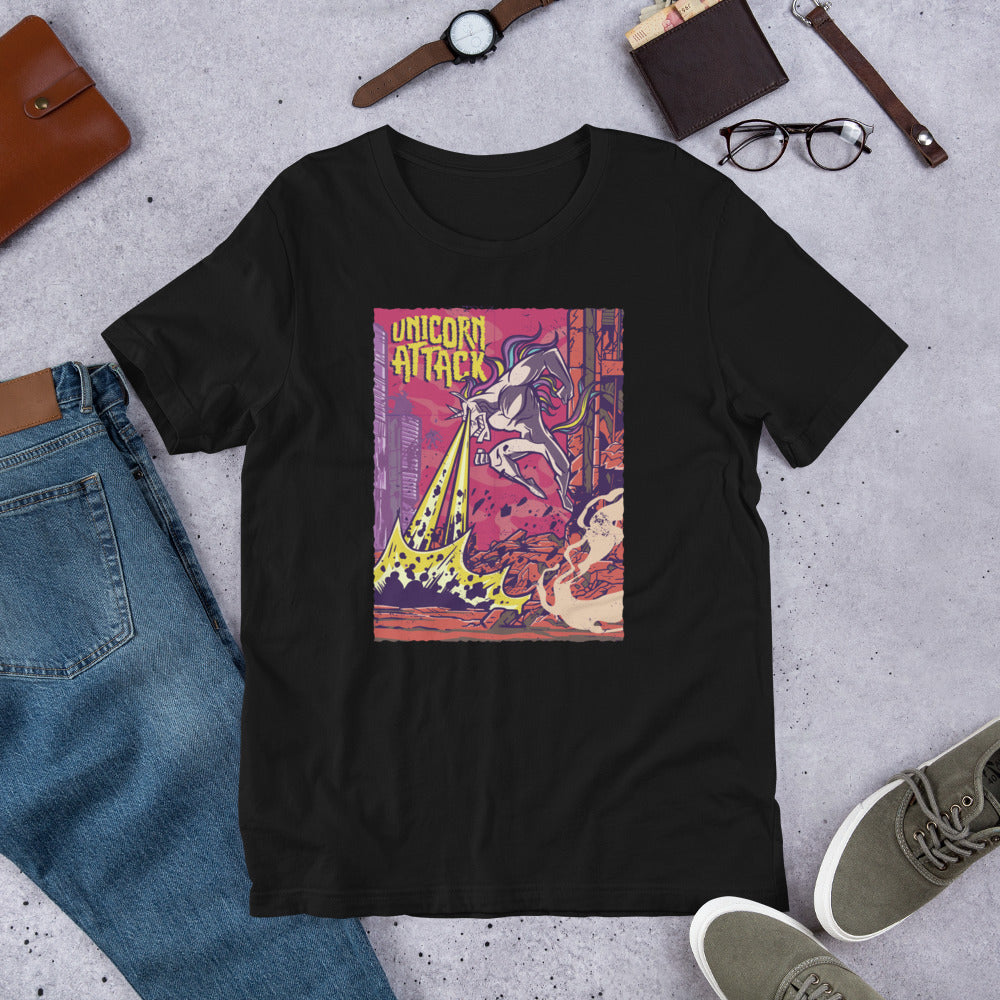 Unicorn Attack Half-Sleeve T-Shirt — Black
