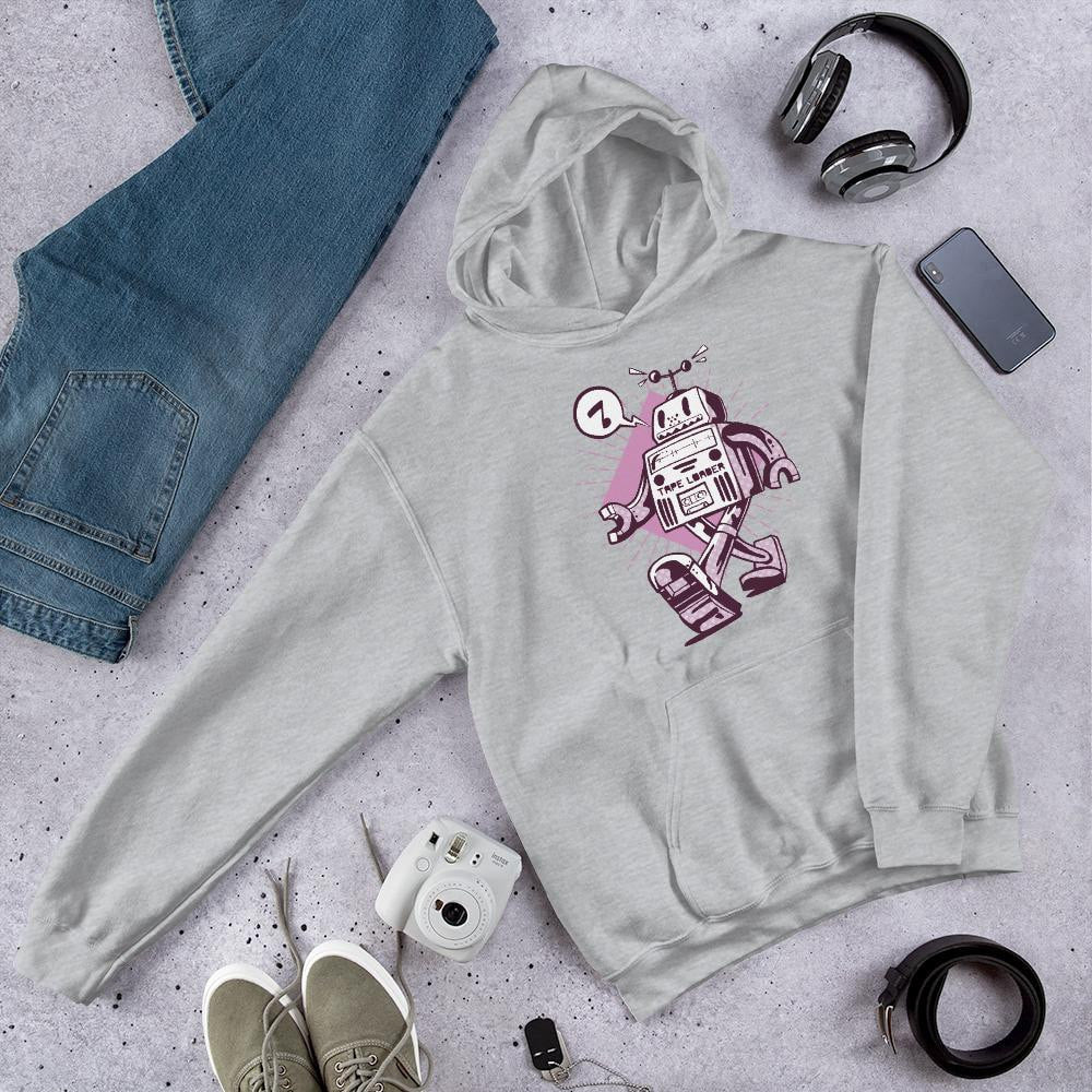 Happy Robot Unisex Hooded Sweatshirt — Sport Grey