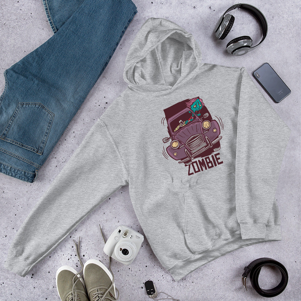 Zombie Driver graphic hoodie front graphic – Fourth Dimension Club