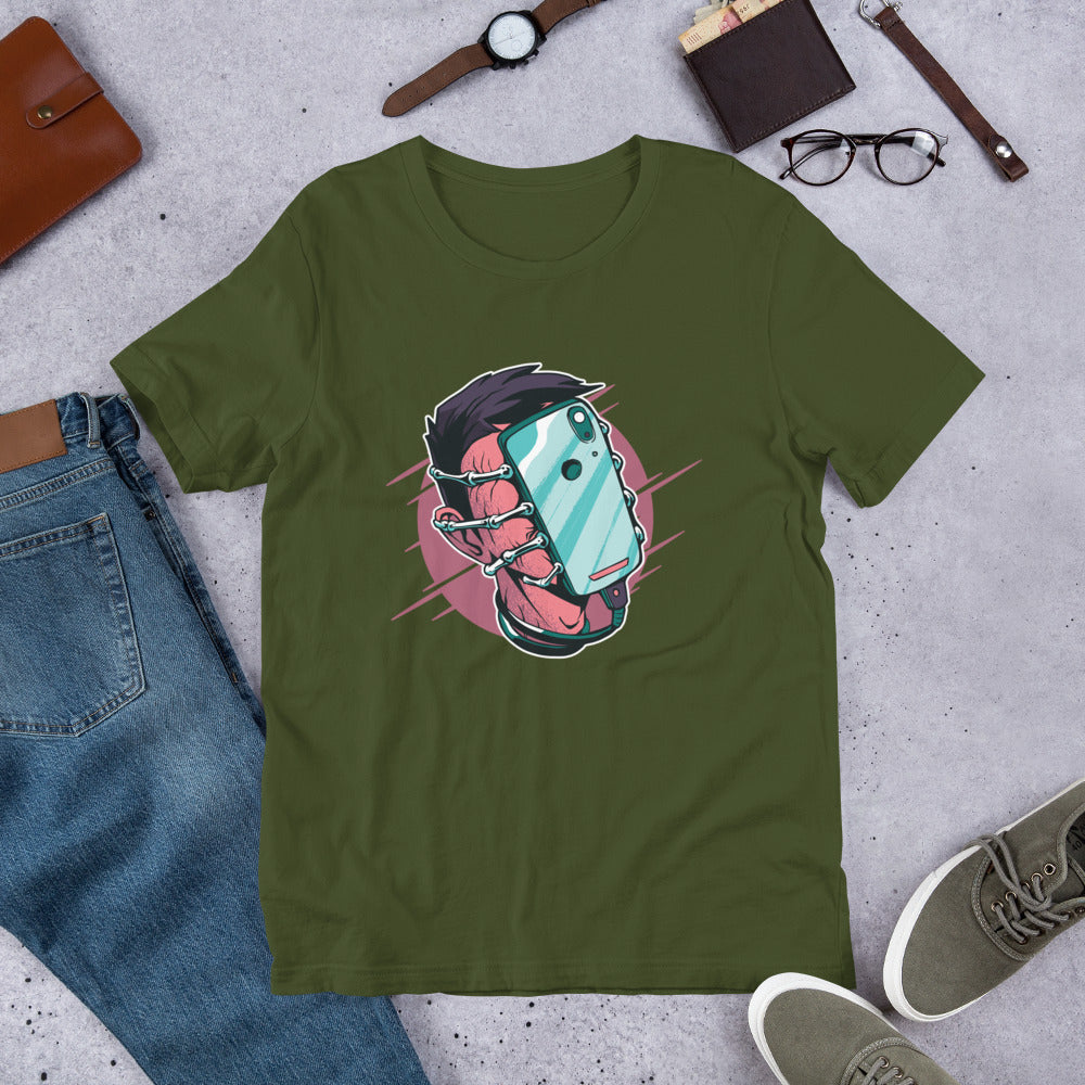 Face Hugger Phone Half-Sleeve T-Shirt — Olive