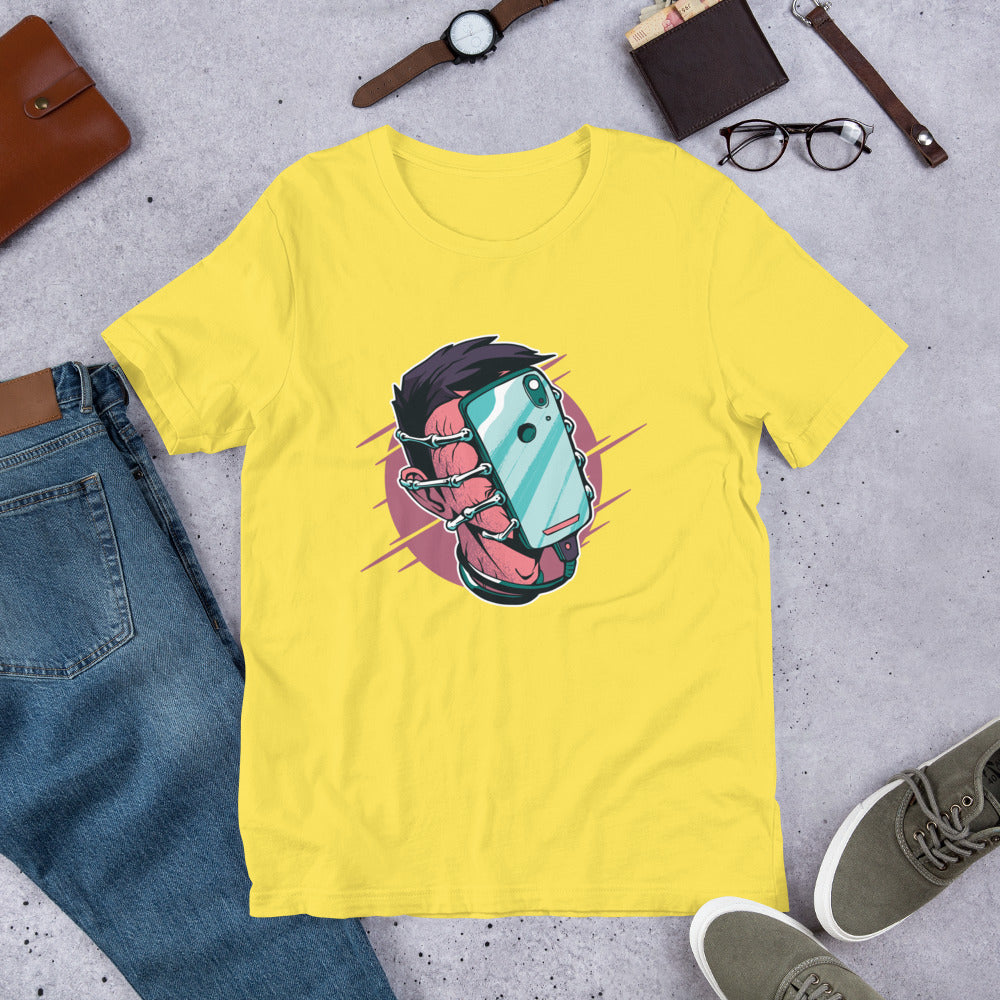 Face Hugger Phone Half-Sleeve T-Shirt — Yellow