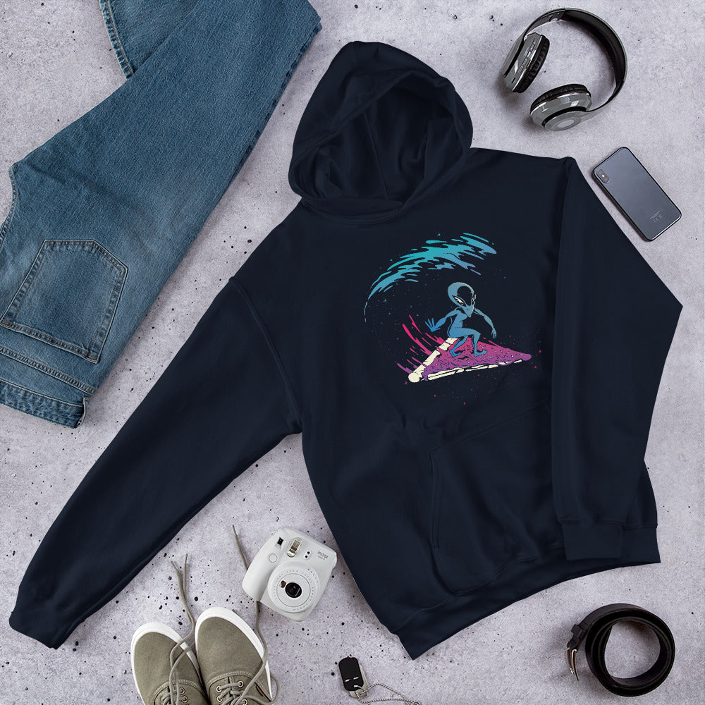 Alien Pizza Surfing hoodie graphic – Fourth Dimension Club