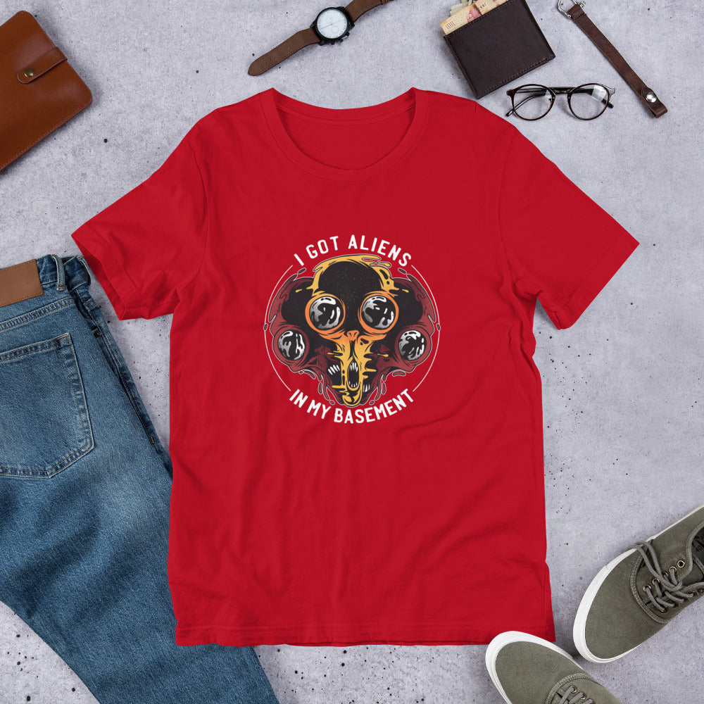 Aliens In Basement Half-Sleeve T-Shirt — Red