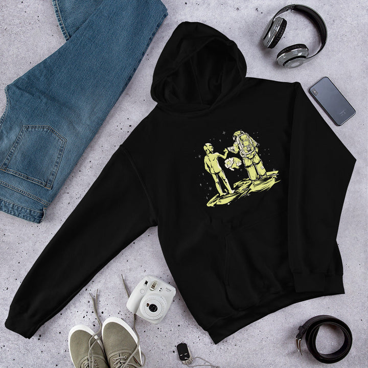 Alien & Astronaut Fist Bump Unisex Hooded Sweatshirt